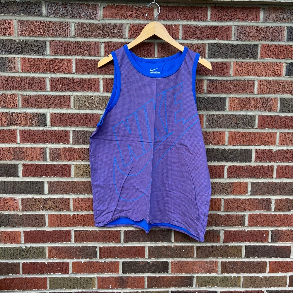 Nike The Nike Tee Blue and Off Red Graphic Tank Top